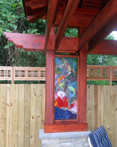 KOI POND panel installed in pool house bar