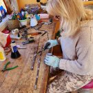 Pamela prepping rebar